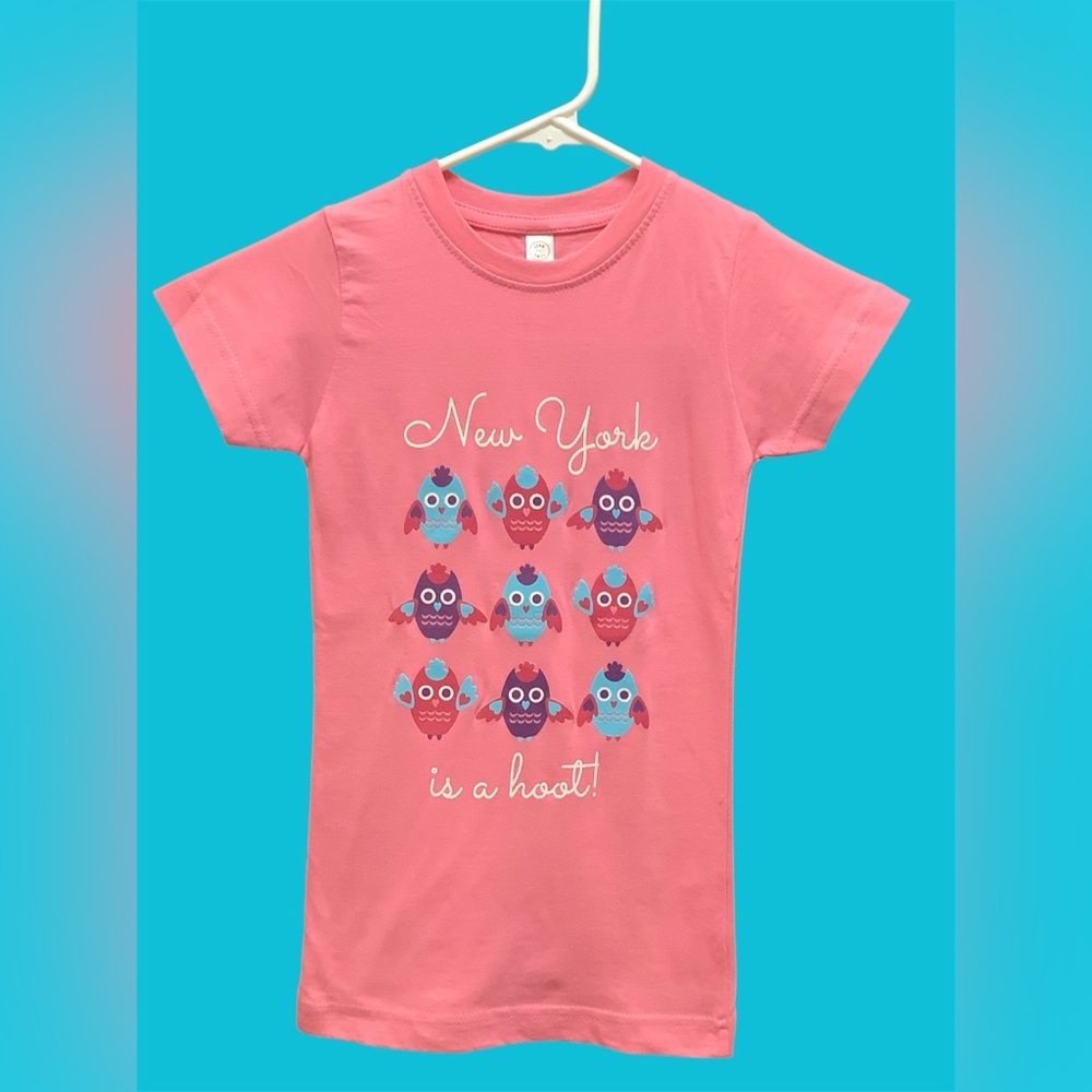 Pink Owl Graphic Girly T-Shirt “NEW YORK IS A HOOT! New